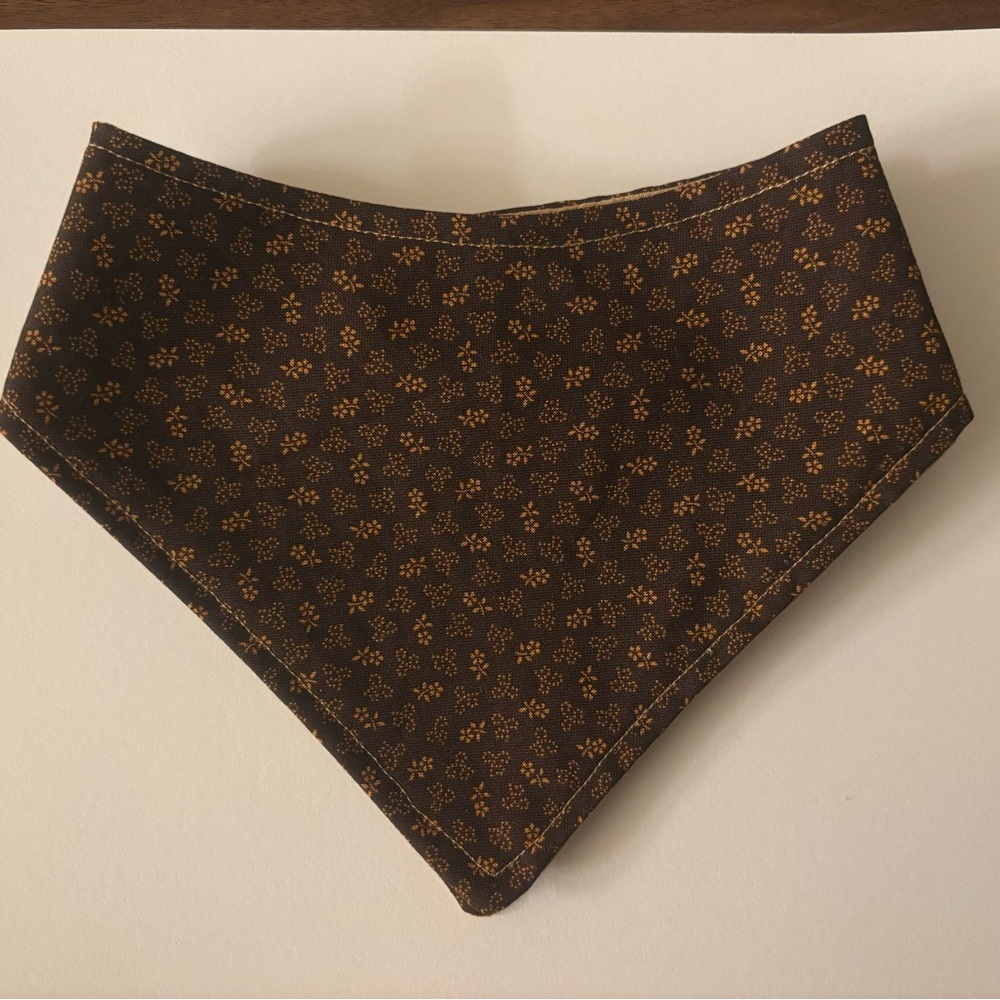 Brown Bandana with Gold Floral Pattern Size XS